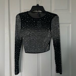Sheer beaded rhinestone top